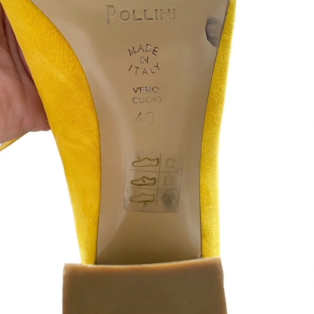 Pollini Made In Italy Yellow Genuine‎ Leather Suede Pumps Size IT 40 US 10